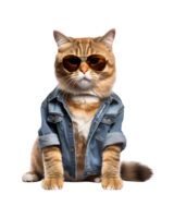 Cool cat sitting relaxing wearing summer clothes and sunglasses isolated on a transparent background png