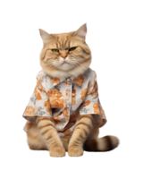 Cool cat sitting relaxing wearing summer clothes and sunglasses isolated on a transparent background png