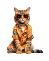 Häftigt katt Sammanträde avkopplande bär sommar kläder och solglasögon isolerat på en transparent bakgrund png