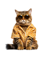 koel kat zittend ontspannende vervelend zomer kleren en zonnebril geïsoleerd Aan een transparant achtergrond png