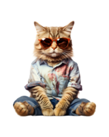 koel kat zittend ontspannende vervelend zomer kleren en zonnebril geïsoleerd Aan een transparant achtergrond png