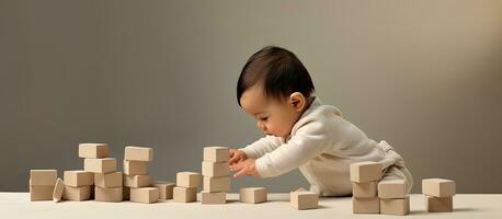 Infant engaging with toy blocks photo