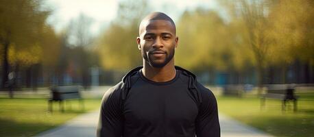 African American man determined training at park photo