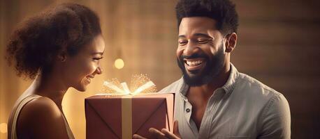 African man surprises woman on birthday at home photo