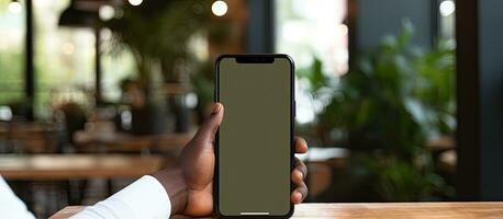 African American man working with code on smartphone at office desk IT developer concept photo