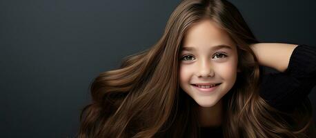 A smiling 12 year old girl with long natural hair poses for a vertical photo suitable for text