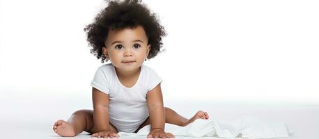 Cute baby girl in studio for nappy duty photo