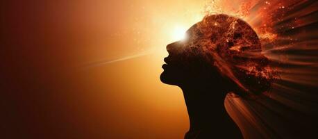 Silhouetted woman with sun in head multiple exposure photo