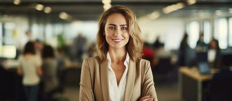 Smiling businesswoman in modern office photo
