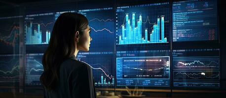 Female analysts reviewing key performance indicators KPIs on a computer monitor photo