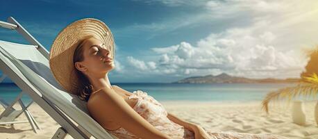 Woman enjoying a relaxing beach vacation photo