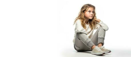 Dreamy teen girl reflects on possibilities in a white studio photo