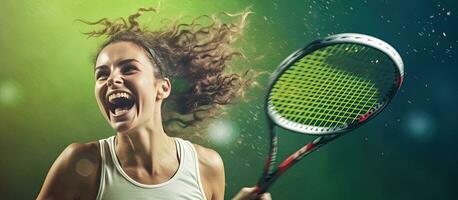 British tennis competition featuring a Caucasian woman playing tennis with new matches on a green background digital composite with racket copy space spor photo