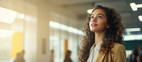 Thoughtful female student with digital tablet in university campus thinking and using modern tech device photo