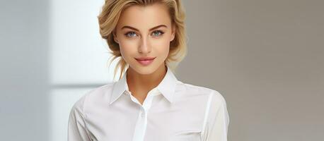 blonde businesswoman on white background lifestyle concept photo