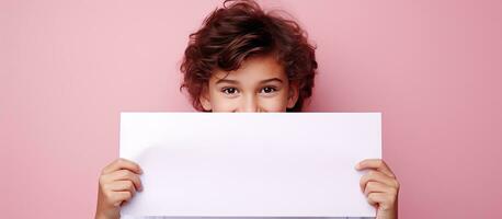 adolescente niño con positivo actitud participación blanco rosado papel para anuncios foto