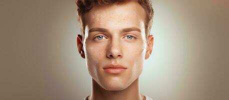 Cosmetic treatment on Caucasian man s face with skincare awareness photo