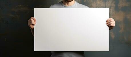 Man holding blank sign symbolizing secrecy or love photo