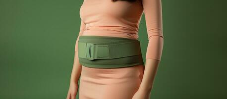 Pregnant woman wearing a support belt for her abdomen photo