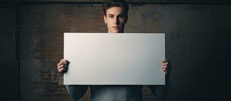 Man holding blank sign symbolizing secrecy or love photo