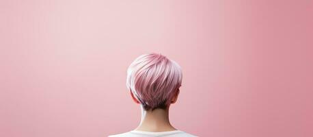 International women in engineering day rear view of girl with short hair pink background childhood awareness campaign support and career photo