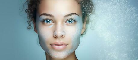 Digital composite photo featuring a Caucasian woman with diverse skin tones with text for International Skin Pigmentation Day on a blue frame Symbolizes p