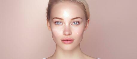 Digital composite portrait of a young woman with diverse skin pigmentation on a pink background promoting awareness and skin care photo