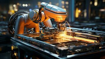 Automating Manufacturing. 3D Exploration of Robotics in Action. AI Generated photo