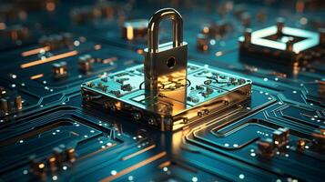 a padlock on a circuit board. photo