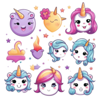 impostato emoticon unicorno dolce carino etichetta trasparente png