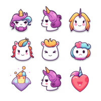 conjunto emoticon unicornio dulce linda pegatina transparente png