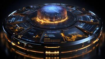 a futuristic looking space station with a glowing orb. photo