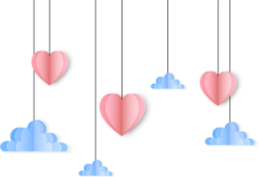 la Saint-Valentin journée idée. une papier cœur et une nuage dans le ciel. mobile fabriqué de papier et artisanat dans le formes de une cœur et une nuage. png