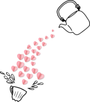 kreativ Layout mit Zeichnung Teekanne Gießen Papier Herz in Tee Tasse auf Weiß Hintergrund. png