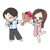 cute cartoon couple take red bouquet. png