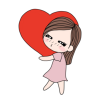 Cute cartoon girls hold big heart on a white background. png