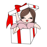 Cute girl character in the present box. png