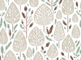 Seamless pattern with leaves AI Generative illustration in retro style. png