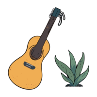 Guitar and succulent. Hand drawn AI Generative illustration in cartoon style. png