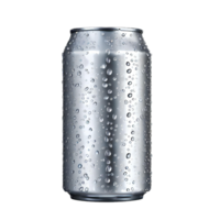 Aluminum soda can with water drops isolated on transparent background with empty space around it AI Generated png