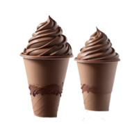 Chocolate ice cream scoops in a paper cup on white background with empty space around it AI Generated png