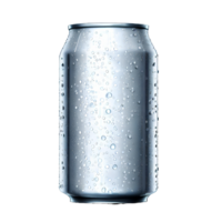 Aluminum soda can with water drops isolated on transparent background with empty space around it AI Generated png