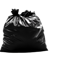 A Black garbage bag on transparent background with empty space around it AI Generated png