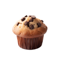 Chocolate chip muffin cake isolated on transparent background with empty space AI Generated png