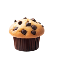 Chocolate chip muffin cake isolated on transparent background with empty space AI Generated png