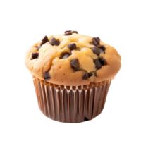 Chocolate chip muffin cake isolated on transparent background with empty space AI Generated png