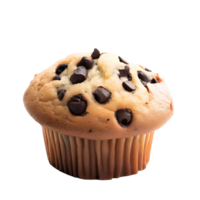 Chocolate chip muffin cake isolated on transparent background with empty space AI Generated png