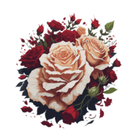 Wedding bouquet of red and white roses illustration. png