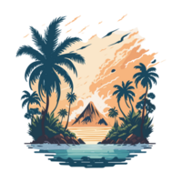 Tropical island with palm trees and sea illustration. png