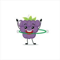 Cute and funny grape doing hop. fruit doing fitness or sports exercises. Happy character working out vector illustration.